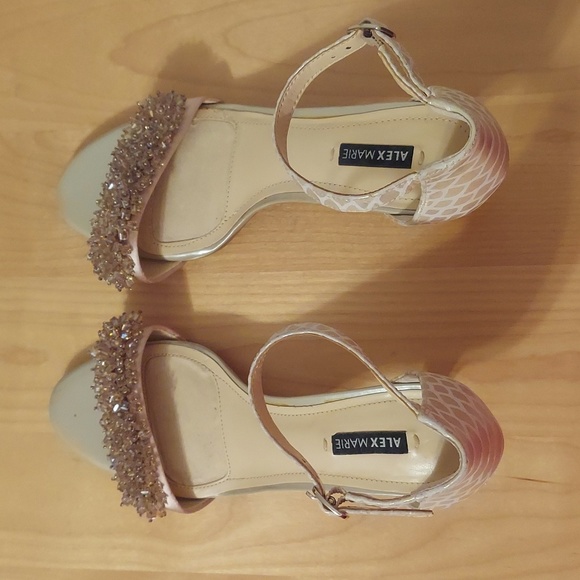 Alex Marie Champagne Beaded Animal Print Leather Ankle Strap Heels Size 6.5 - Picture 3 of 16